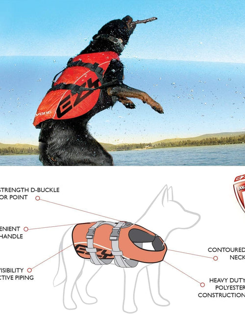 Load image into Gallery viewer, Premium Doggy Flotation Device (DFD) - Adjustable Dog Life Jacket Preserver with Reflective Trim - Durable Grab Handle for Safety and Protection - 50% More Flotation Material (Small, Red)
