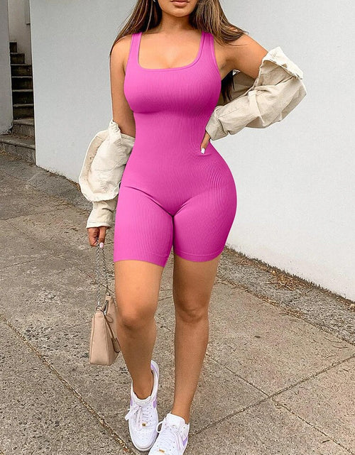 Load image into Gallery viewer, New Women&#39;S Yoga Rompers Ribbed Spaghetti Strap Exercise Romper One Piece Jumpsuit Fitness Jumpsuits
